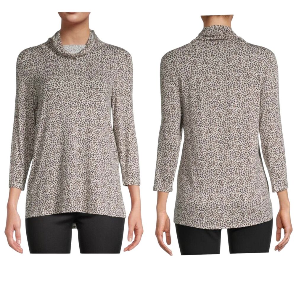 Bobeau Women's Size SMALL Leopard-Print Face Mask Cowlneck Top Neutral Tan